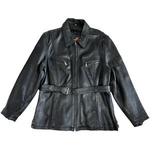 Flying Bikes Motorcycle Jacket Biker Black Leather Belted Heavy Duty